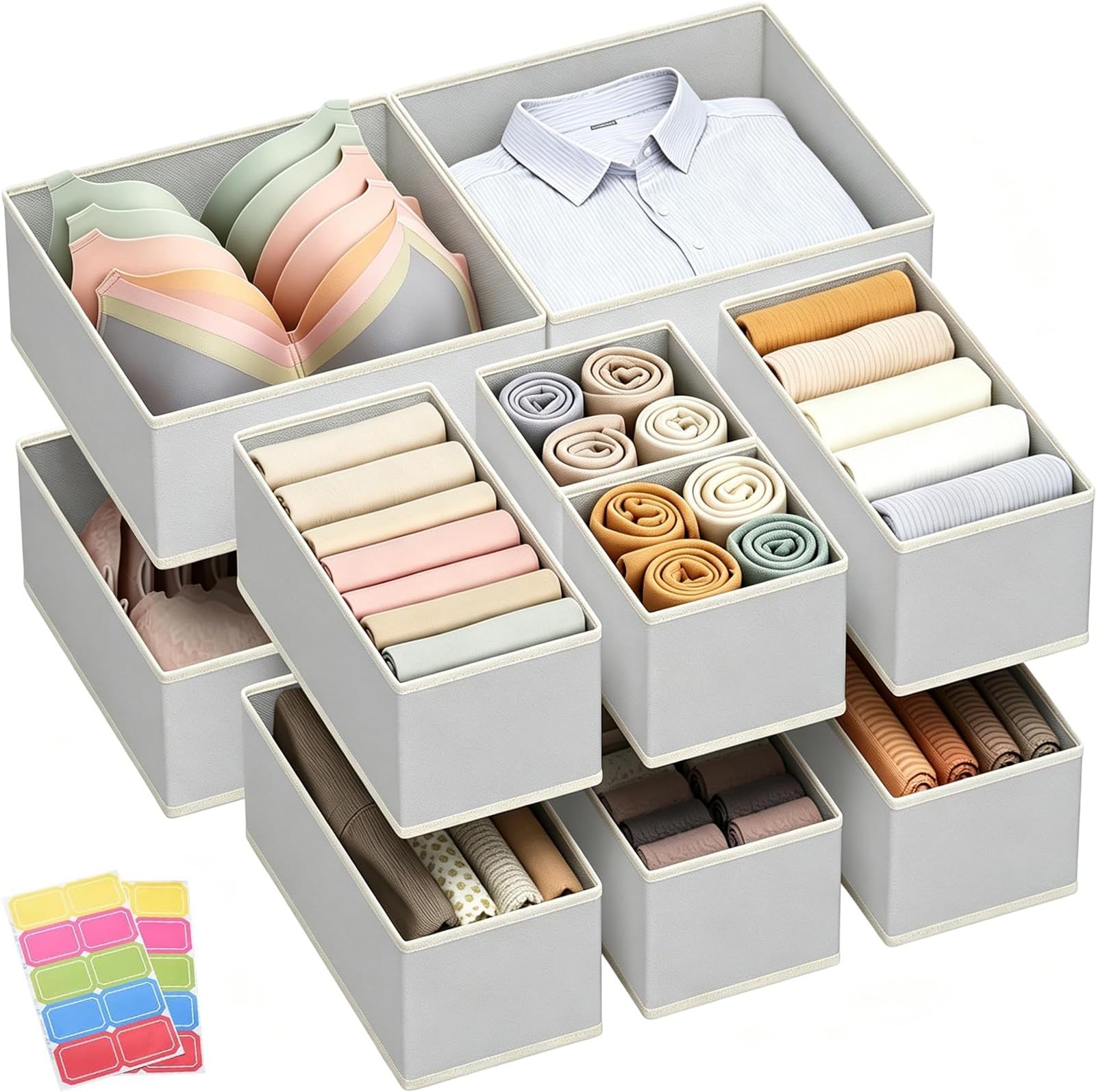 12 Pack Drawer Organizers, Foldable Clothing Storage Organizer, Closet Cabinet, Fabric Clothing Dividers for Clothes, Pants, Skirts, Socks, Underwears,Towel(Grey)