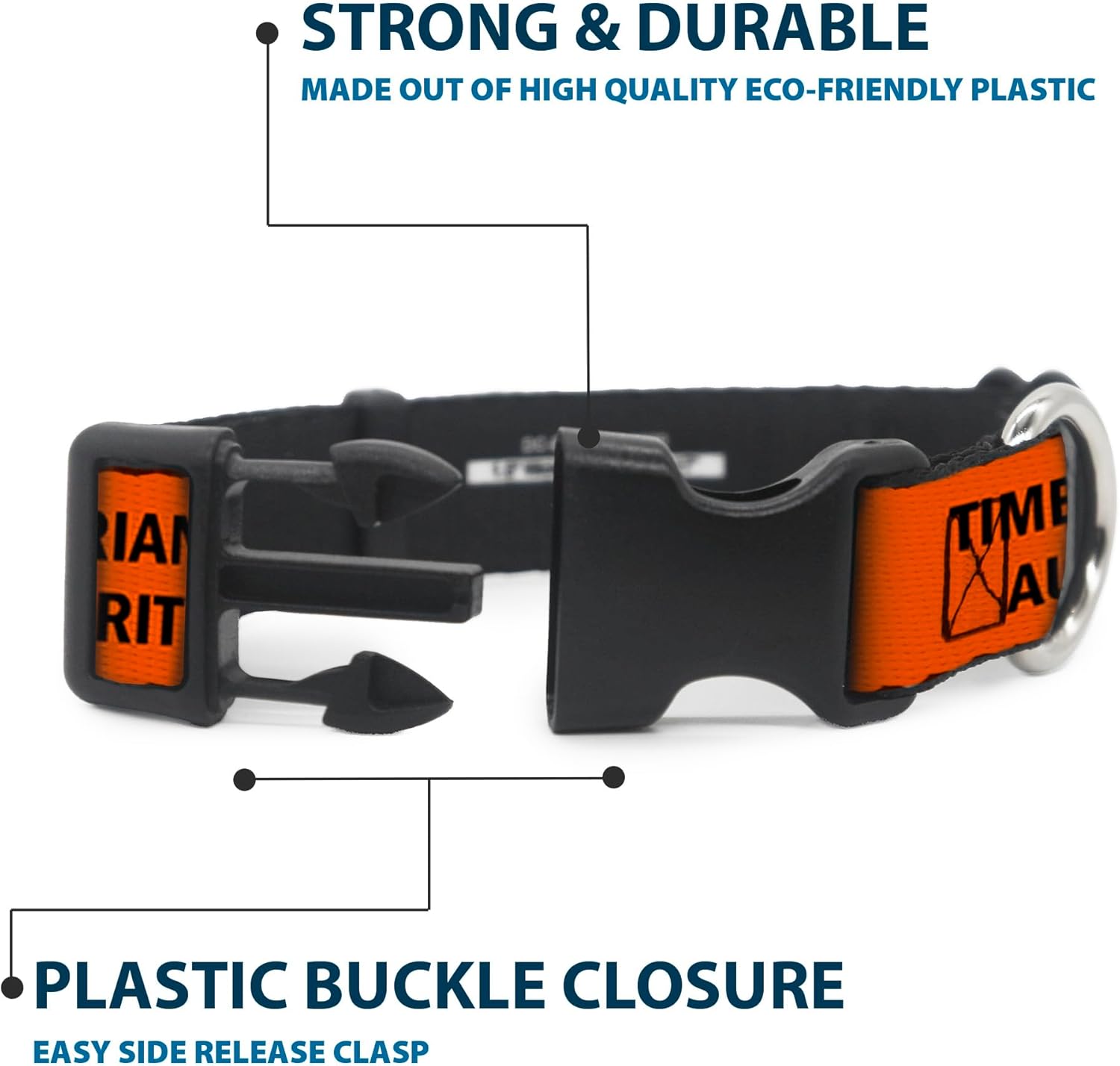 Buckle-Down Dog Collar Plastic Clip Loki Series TVA Time Variance Authority Text Orange Black 16 to 23 Inches 1.5 Inch Wide