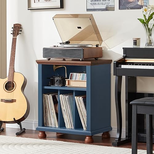 Miniatura 7 de Soporte para tocadiscos con almacenamiento para discos de vinilo, mesa de tocadiscos de mediados de siglo de 24" de ancho, capacidad para hasta 200