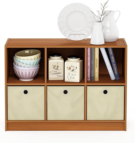 Miniatura 5 de Furinno Estantería básica de 3 x 2 con almacenamiento/contenedores, cereza clara/marfil Cereza clara/marfil,Blanco/Negro,blanco/rosa claro,Ámbar