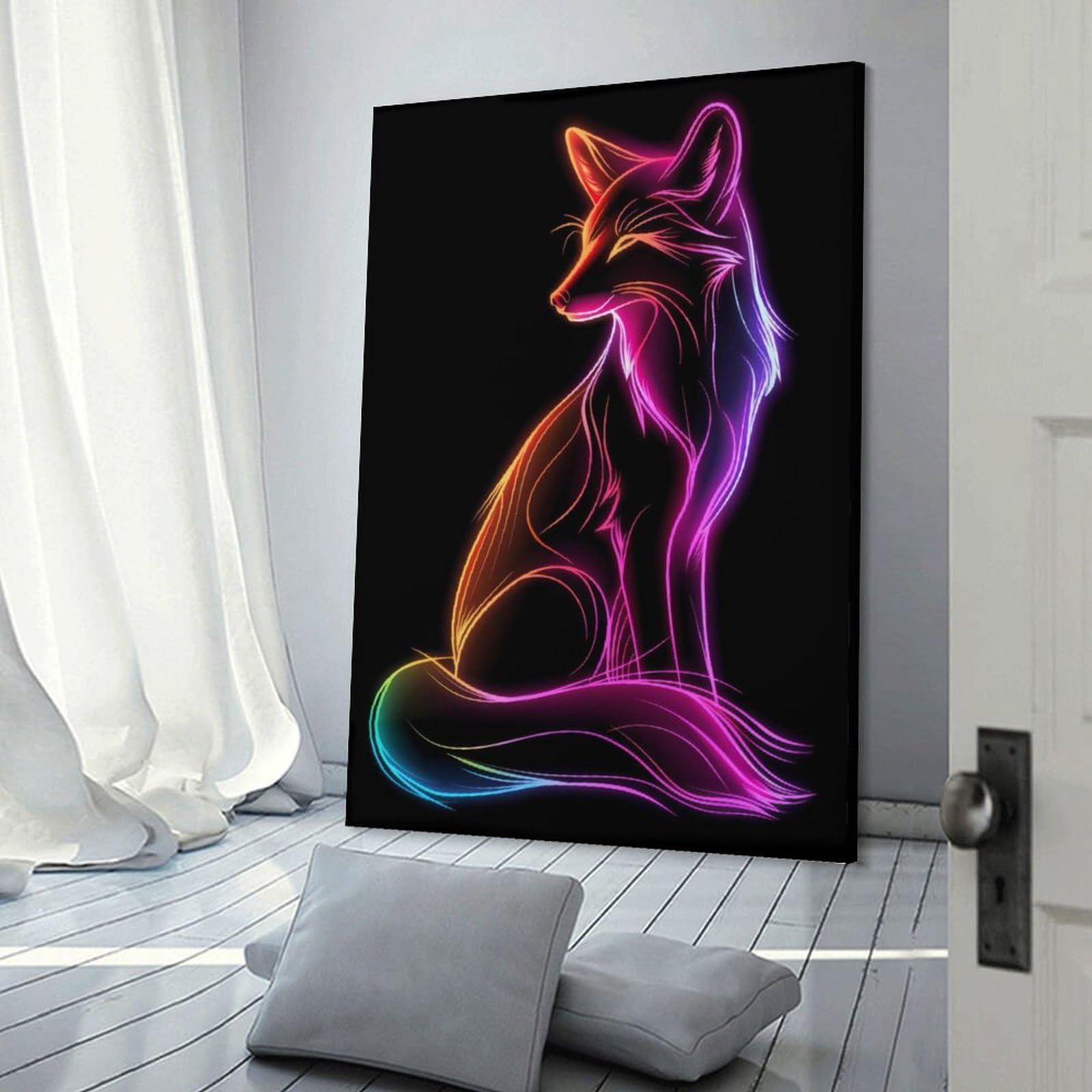 Junmoney Frame-Fox Neon Animal Wall Decor Canvas Print Fox Neon Animal, 20X30inch(50X75cm), For Bedroom, Lounge Or Dressing Area, Stylish Decor For A Restful Room Update
