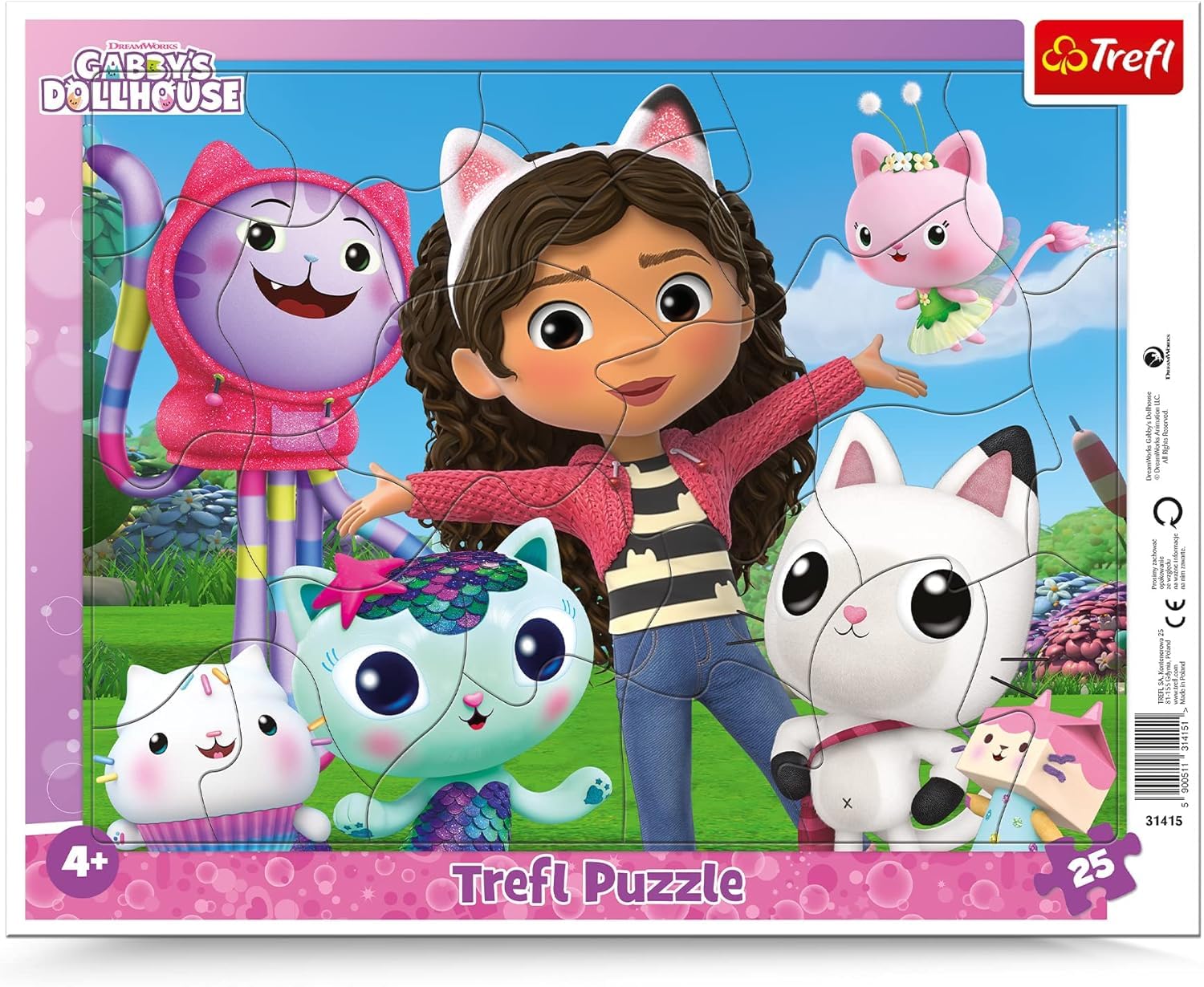 Trefl - Cat House Gabi, Meet Gabi - Frame Puzzle for Toddlers, 25 Large Elements, Frame and Rigid Pad with Heroes Fairy Tale for Children from 4 years