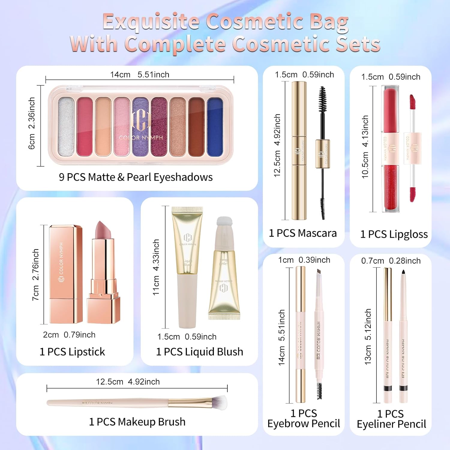 Color Nymph Teen Girls Makeup Kits, All In One Make up kit For Girls Makeup For Teen with Sequin Bag Packed Individually 9 Colors Eyeshadow Liquid Blush Lip gloss Mascara -Orange Green - Image 8