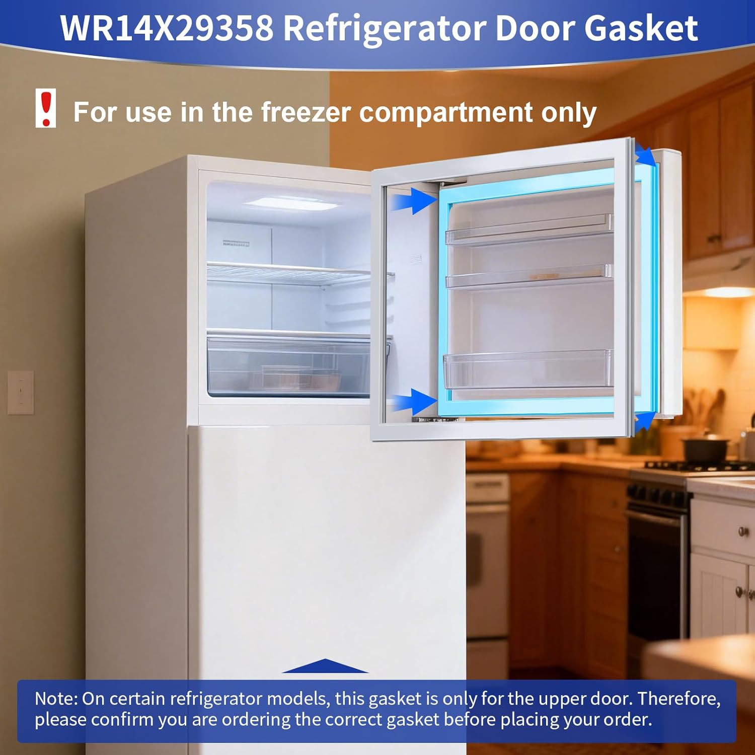 WR14X29358 Refrigerator Door Gasket Seal, Freezer Door Seal Compatible with Specific Models GTE18CTHLRCC GTE18LGHLRWW HPS15BTHMRCC HPS18BTHNRWW
