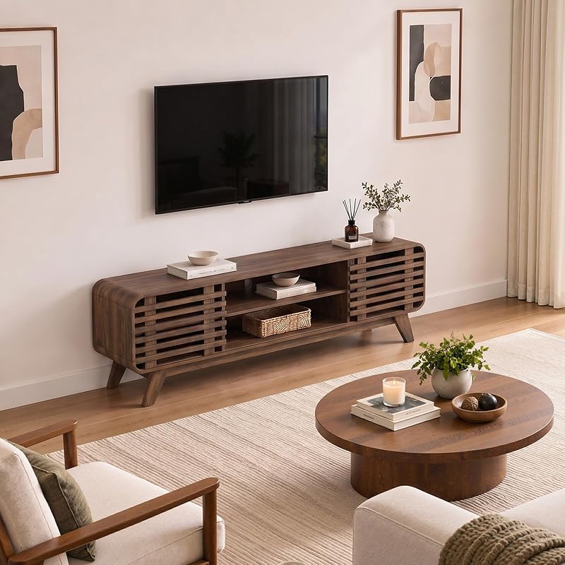 TV Stand, Mid Century Modern for 70 inch TV, Walnut image 4