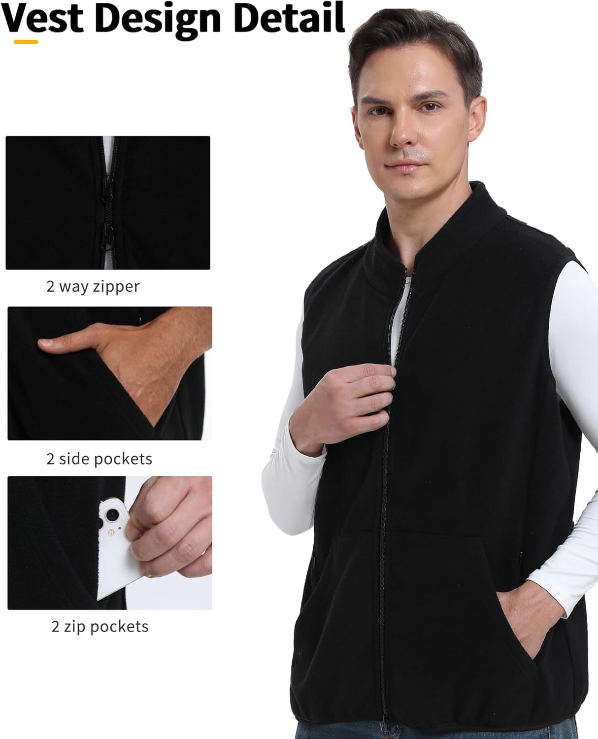 Argstar Polar Fleece Vest Men, Warm & Lightweight Casual Outdoor Full-Zip Vest with Pockets (S-2XL) - Image 6