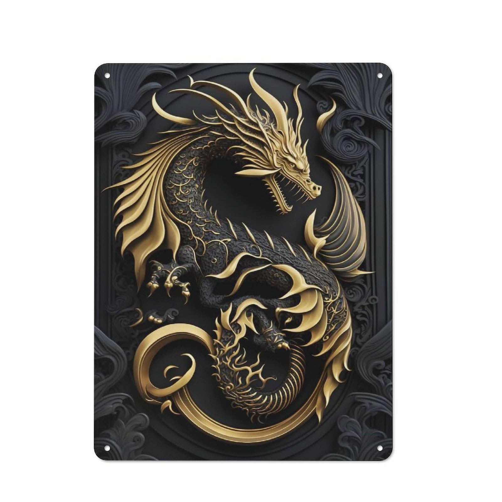 Junmoney Style-6 For Guest Room Or Hallway, Emperor Dragon Flame Retro Metal Wall Sign 40X30cm, For Vintage Wall Decor Fans, For Metal Sign Collectors