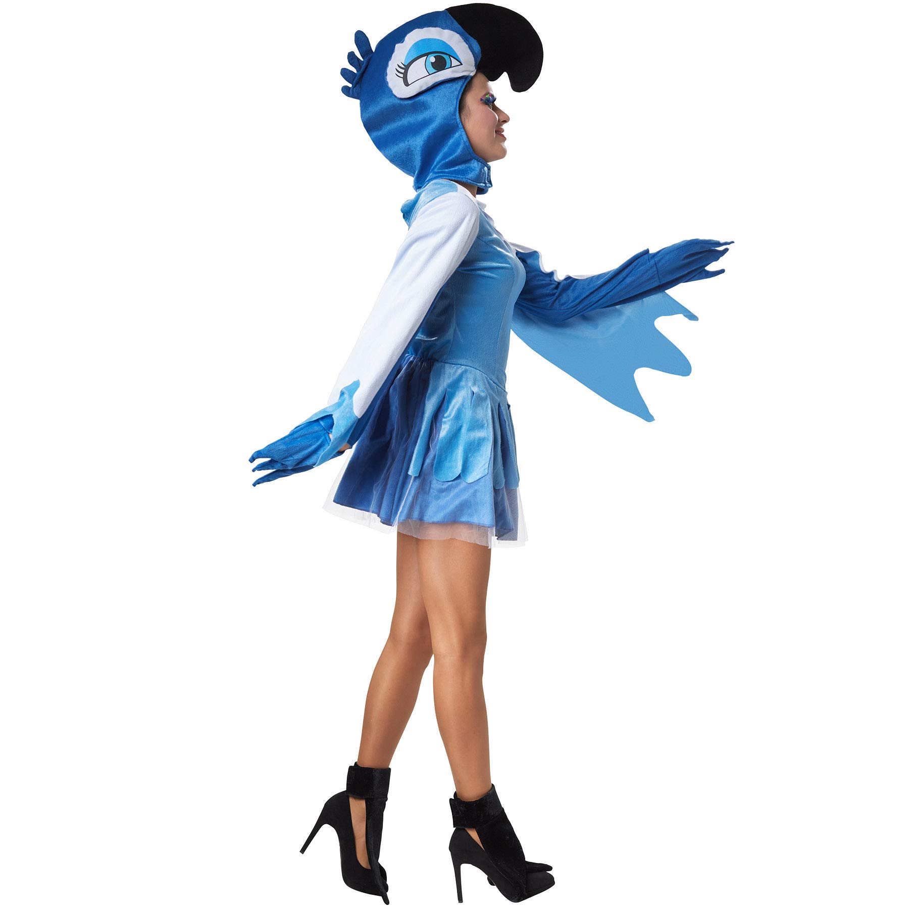 dressforfun 900540 - Costume per Donna Graziosa Paradisea, Pappagallo in Peluche Blu, Cuffia Becco Occhi Fiore (M | No. 302497)