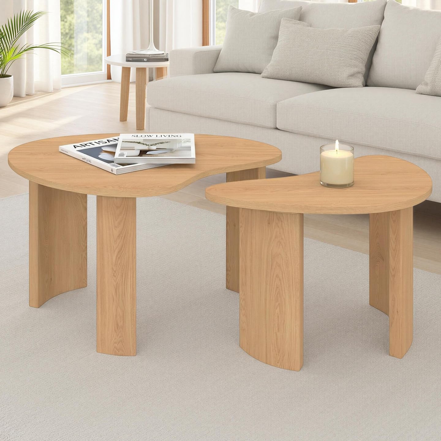 IDMarket Coline 70/50 - Mesa baja nido (2 unidades, madera de haya)