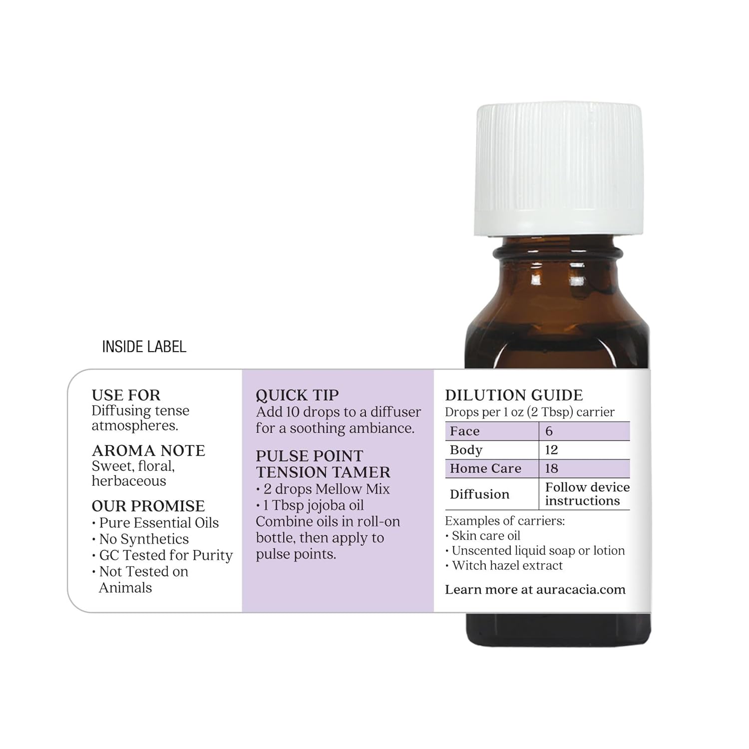 Aura Cacia Mellow Mix Essential Oil Blend | Lavender, Sandalwood, Lemon, Petitgrain, Roman Chamomile, Neroli - Calming Aromatherapy for Diffusion, Topical Use | 0.5 Fl Oz (Pack of 1) - Image 6