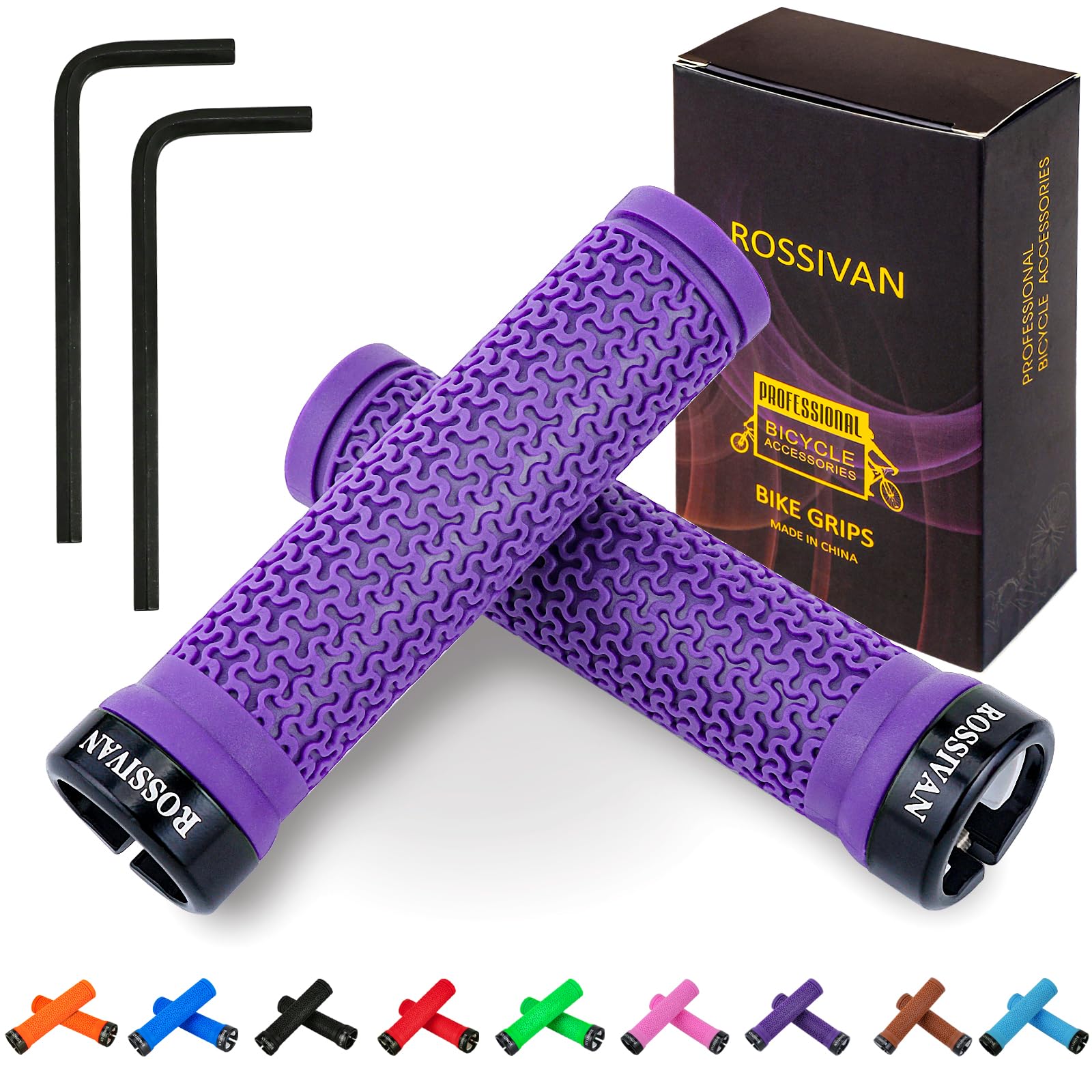 Rossivan Professional Bike Handlebar Grips, Mountain Bike Grips with Soft and Comfortable Anti-slip Rubber,Single Lock-on MTB Grips- Conquer Every Ride