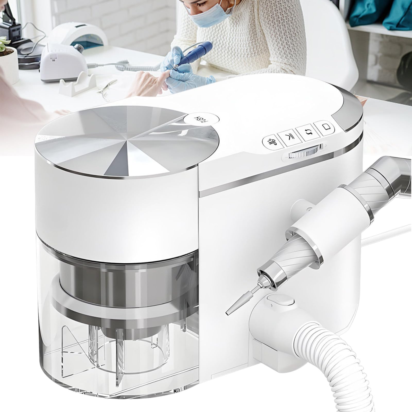 Sunseota Professional Nail Drill and Dust Collector 2-in-1,Nail Dust Collector,Portable Nail Polisher with Extension Hose,Adjustable Suction,≤68db Low Noise,Perfect for Manicure White