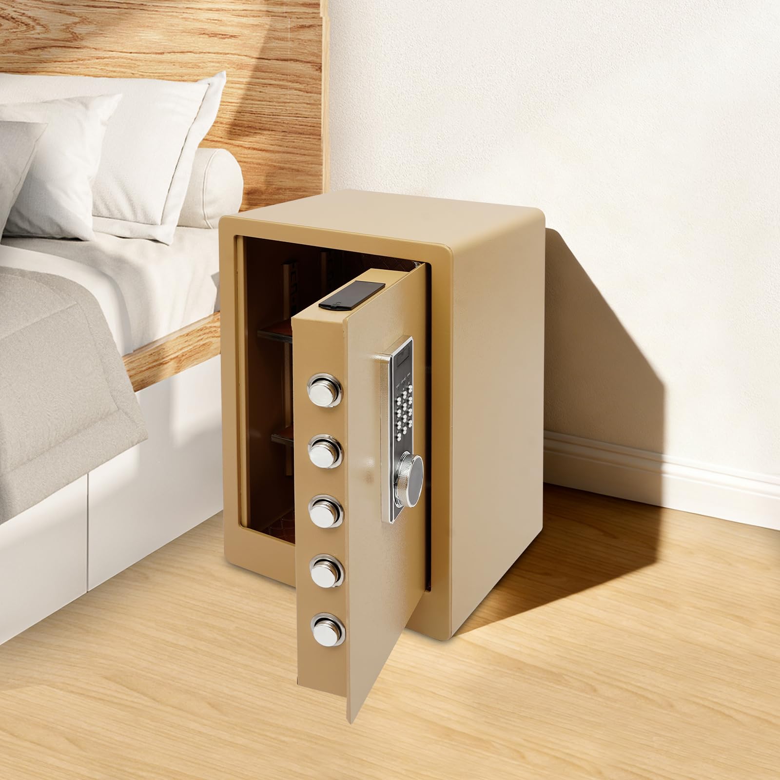 Cassaforte a 3 livelli, cassaforte per mobili, password/chiavi, cassaforte per documenti, con rivestimento antincendio e sistema di allarme, per casa, ufficio e camera da letto (oro)