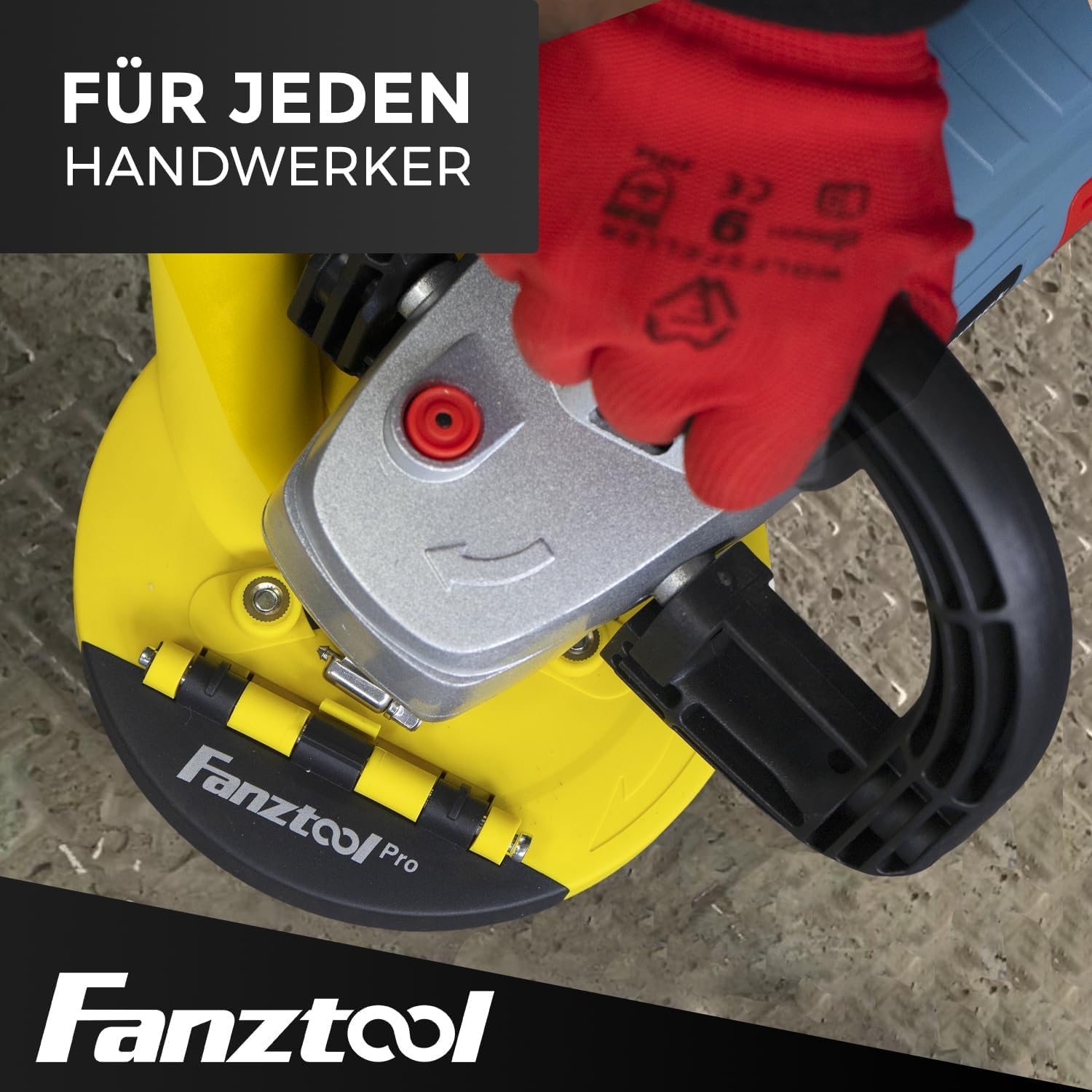FANZTOOL 3.Generation Absaughaube für Winkelschleifer inkl. 125 mm Diamantschleiftopf PROFI QUALITÄT – Bürsten Auswechselbar – 99% Universal passend – Verstärkter Adapterring – M14 Adapter