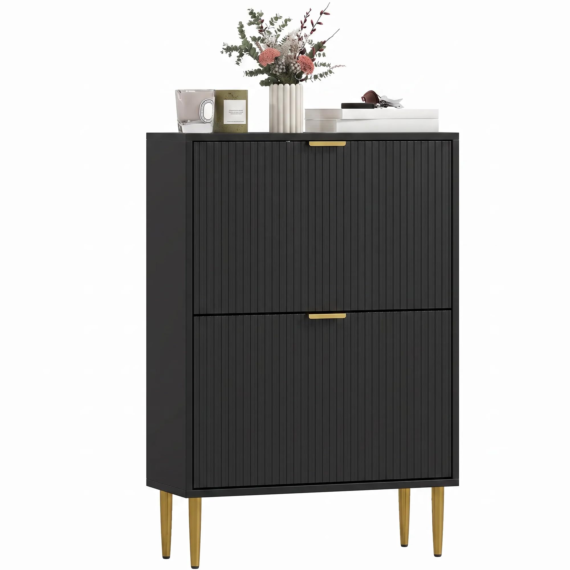 HOMCOM Narrow Shoe Cabinet with 2 Flip Drawers, 6-12 Pairs, Black