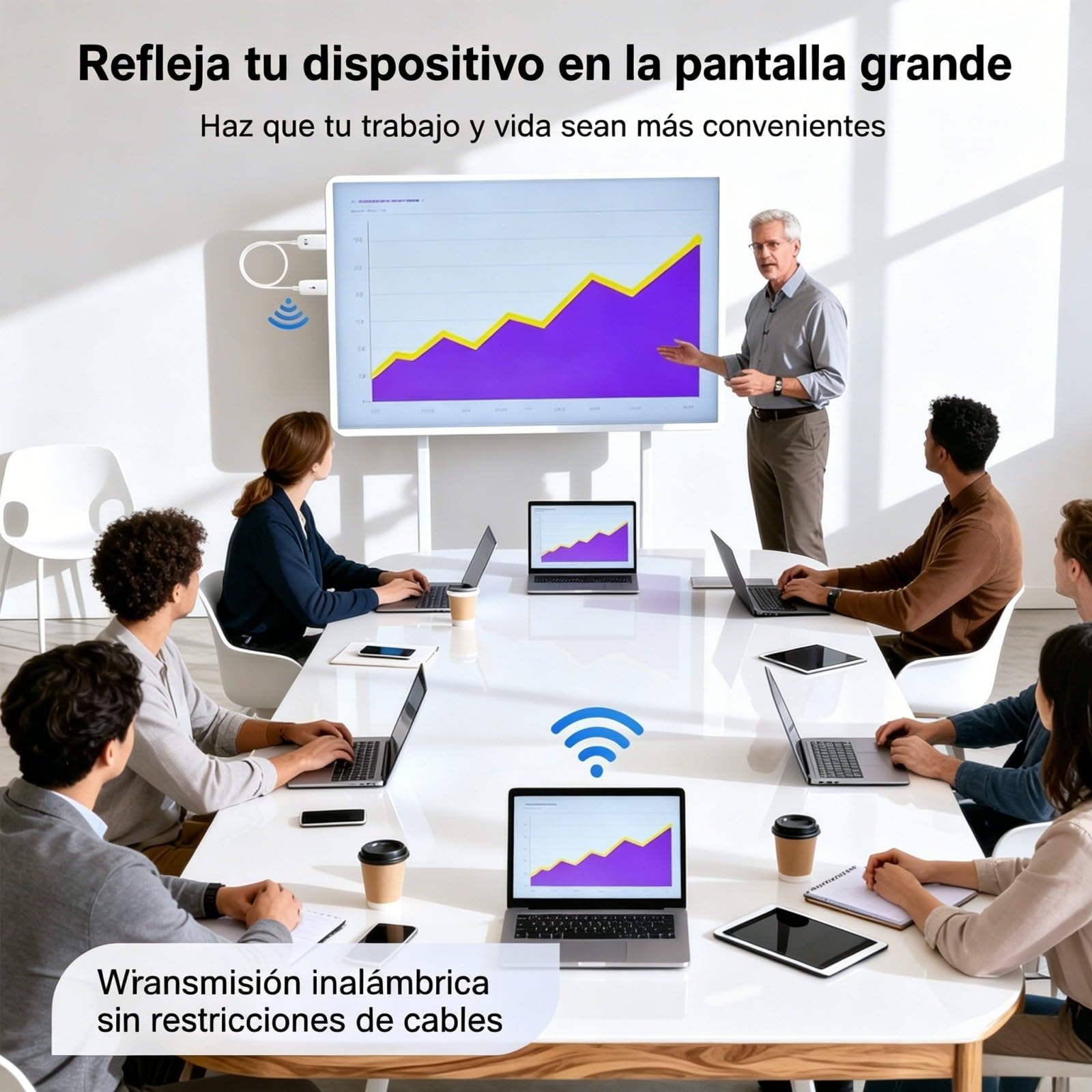 Adaptador HDMI Inalámbrico, Cable Duplicación Pantalla 1080P@60Hz con Decodificación 4K, Plug-and-Play sin WiFi/App/Bluetooth, Dongle AirPlay Miracast para iPhone Android PC a TV Proyector Monitor