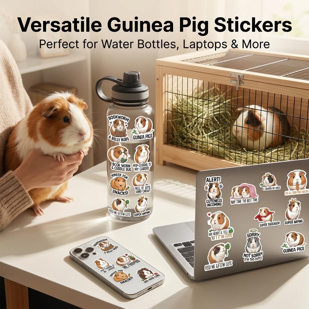 20PCS Guinea Pig Stickers - Cute Hamster Stickers, Funny Cartoon Animal Vinyl Decals for Laptop Water Bottle Notebook Phone Skateboard, Guinea Pig Lover Gift Aesthetic Pet Stickers image 2