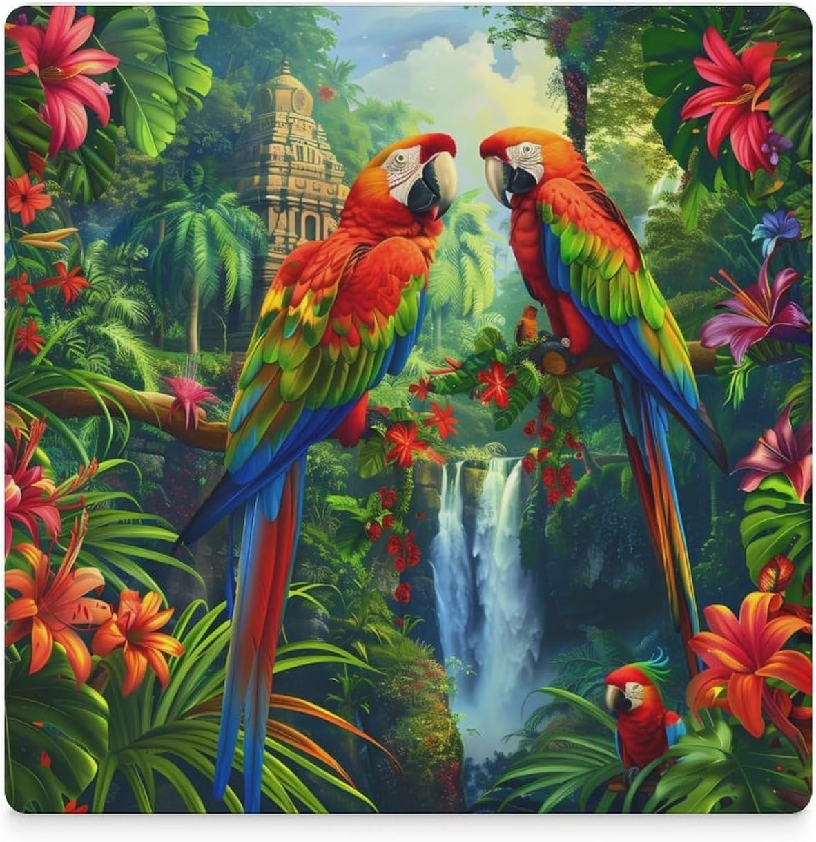 Landscape Parrot Bird Coaster for Drinks Square Ceramic Table Coasters Stone Mat Crafts 4PCS Home Kitchen Decor