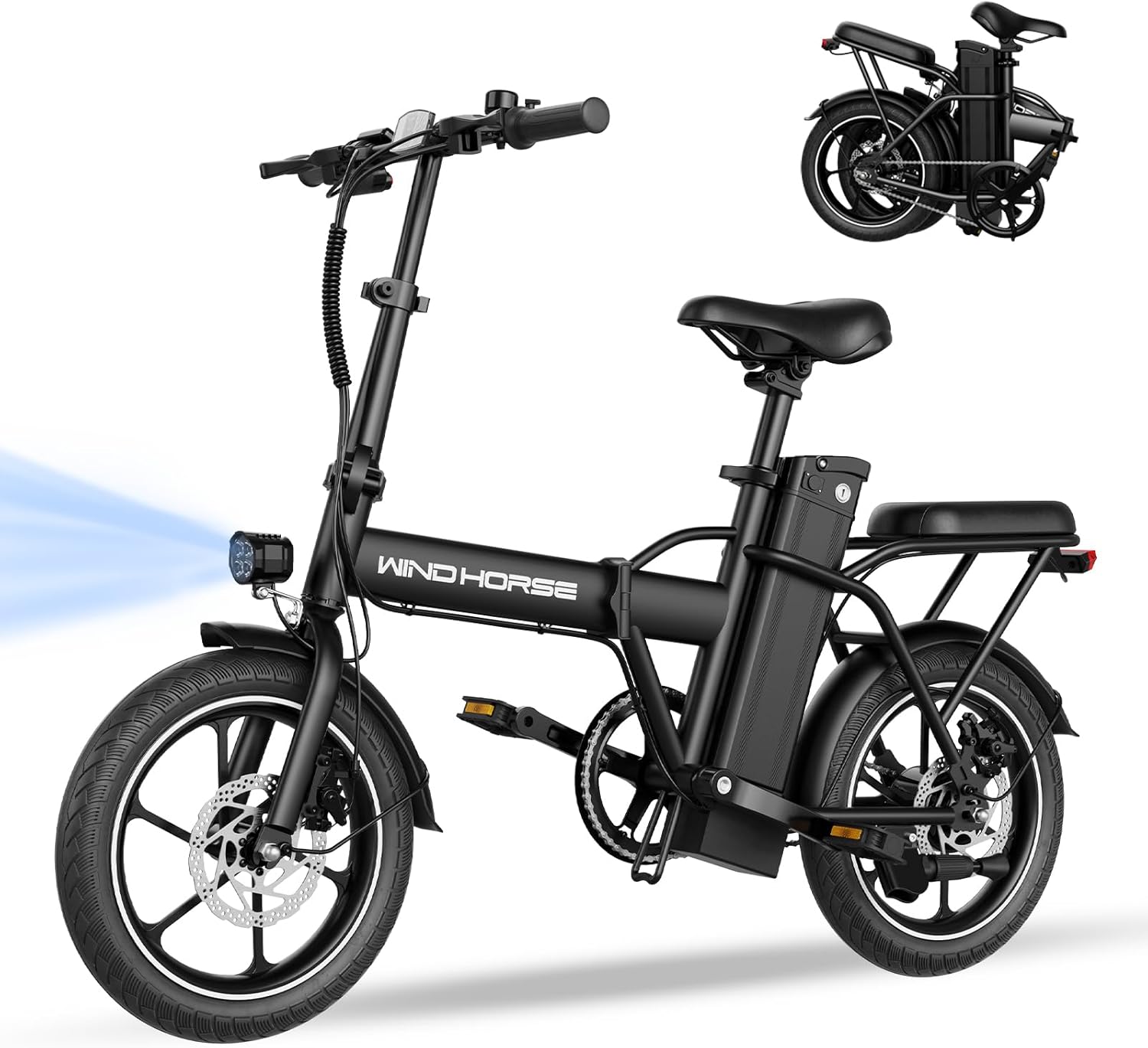 WINDHORSE 16" Folding Electric Bike for Adults, 630W Peak Electric Bicycle, 20MPH, 20-35 Miles Range, 288Wh Removable Battery, UL2849 Certified Commuter Ebike
