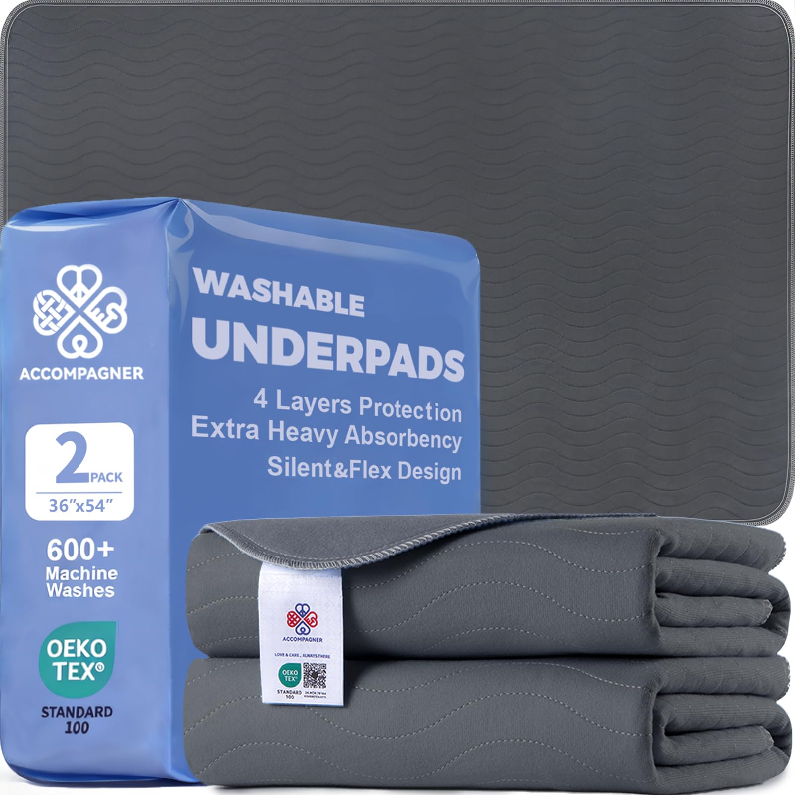 Accompagner Incontinence Bed Pads Washable Waterproof Underpads 36"x54" 2pc