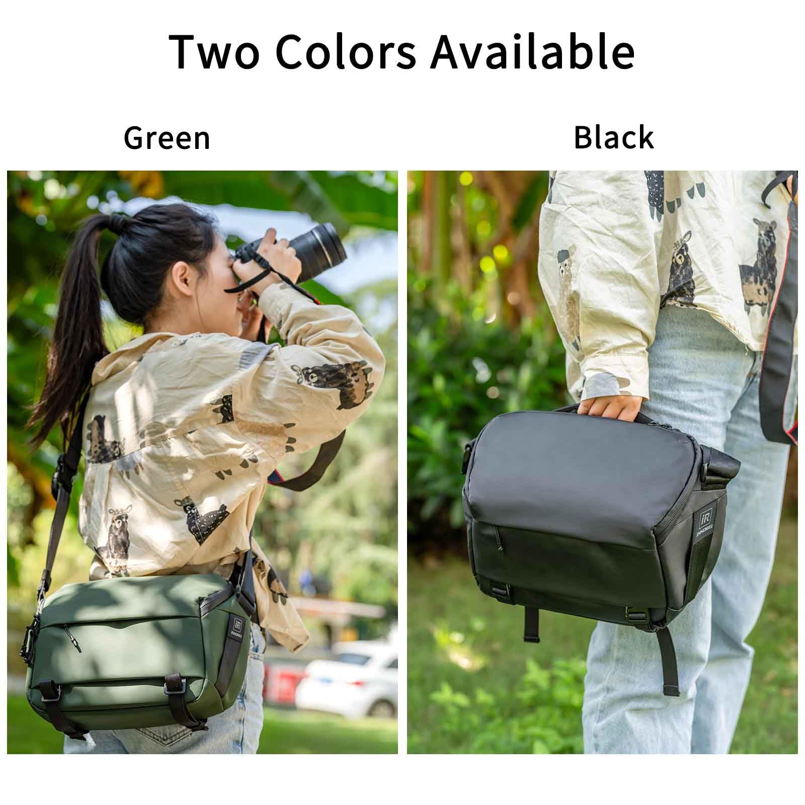 INNOREL CB0612 Borsa a tracolla per fotocamera,Borse impermeabili da viaggio per fotocamere DSLR/SLR/Mirrorless A tracolla per fotografi con supporto per treppiede e inserti modulari rimovibili,Verde