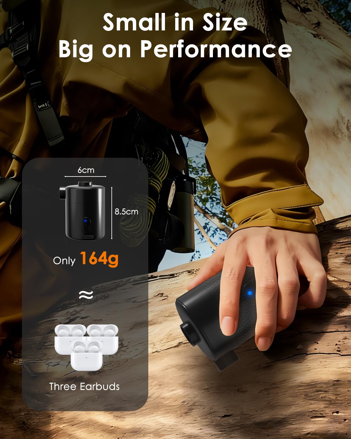 Mojimdo 2 en 1 Mini Bomba De Aire Eléctrica Batería 4000 mAh – Portátil, 5000 Pa, 450 L/Min, Inflar Y Aspirar, 4 Boquillas para Colchón Inflable, Bote Hinchable, Camping, Piscina Y Bolsas De Vacío
