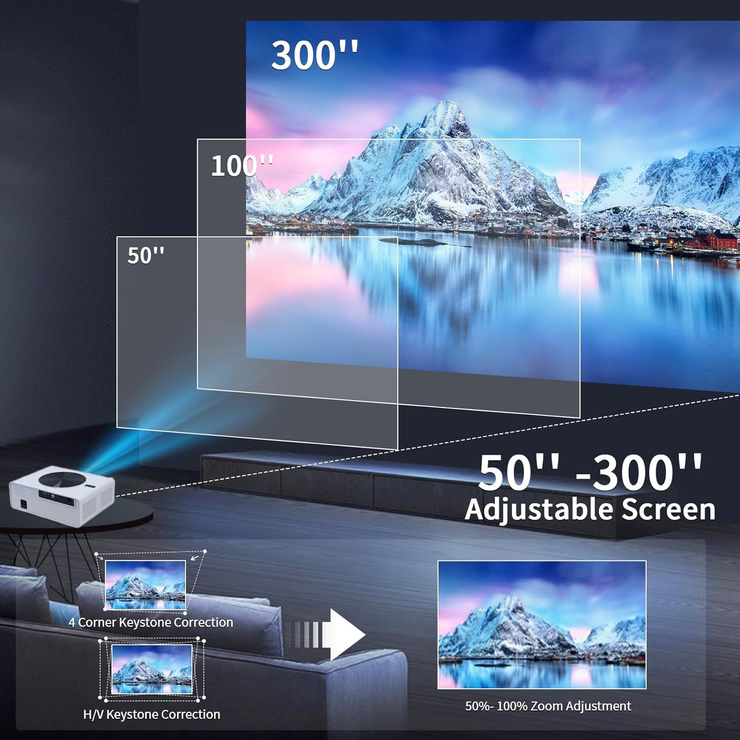 【Real HDR10+/HLG, 1st Android 12 3GB RAM 64GB, 24000 Lumens & HDMI ARC】 TOPTRO Q10 Max 1080p Native Projector 4K Ultra HD True Support, Auto Focus+Keystone WiFi, YouTube Hotstar Prime Netflix 1