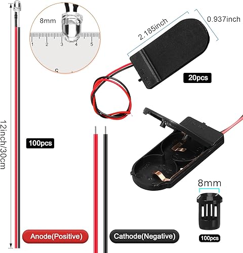 Miniatura 2 de Riakrum Kit de 220 luces LED de 12 V, 100 diodos emisores precableados, luces LED individuales con 100 soportes LED de plástico, 20 soportes de