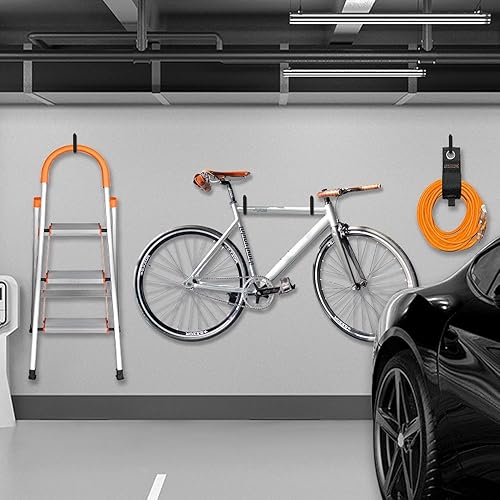 Miniatura 8 de HUHOLE Ganchos de escalera, ganchos de bicicleta, paquete de 4 ganchos de garaje resistentes para escalera, bicicleta, silla plegable, cable,