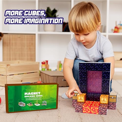 Miniatura 5 de Bloques magnéticos, 33 unidades, cubo grande para niñas y niños, bloques de construcción Montessori STEM sensoriales, juguetes de construcción para