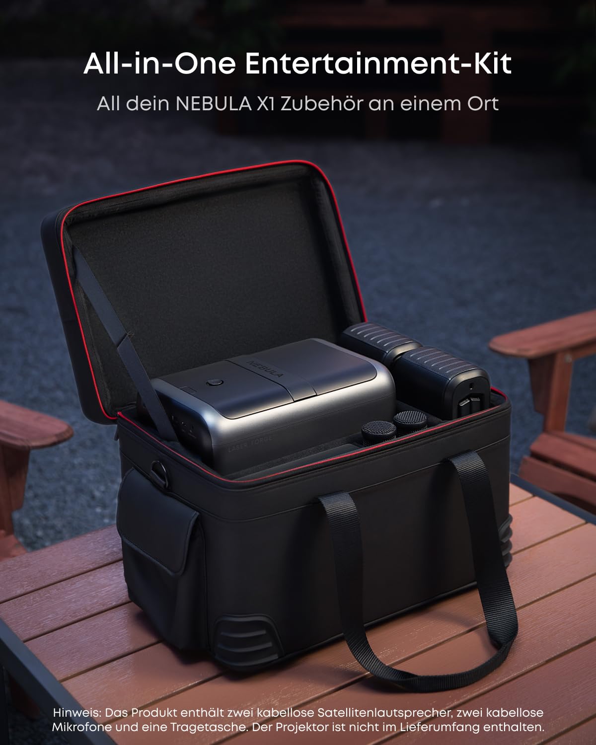 NEBULA X1 Sound- und Transport-Set für den Beamer, kabellose Satellitenlautsprecher, kabellose Mikrofone, Tragetasche, All-in-One Entertainment-Kit, kompatibel mit NEBULA X1, Party, Karaoke, Kino