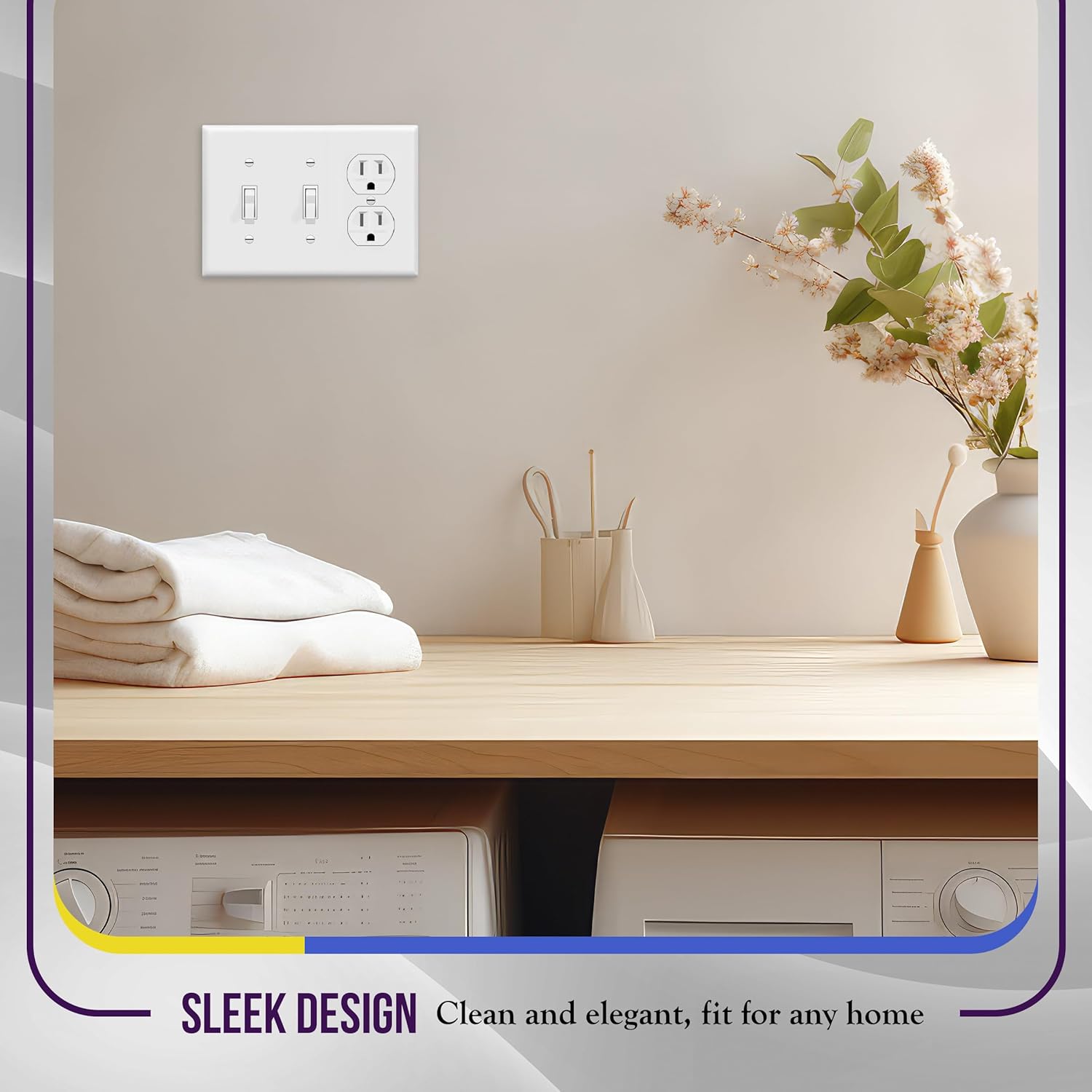 ENERLITES Combination Triple Gang Wall Plate, Double Toggle Switch/Single Duplex Receptacle Cover Plate, Standard Size 3-Gang 4.5" x 6.38", Polycarbonate Thermoplastic, 881221-W, White