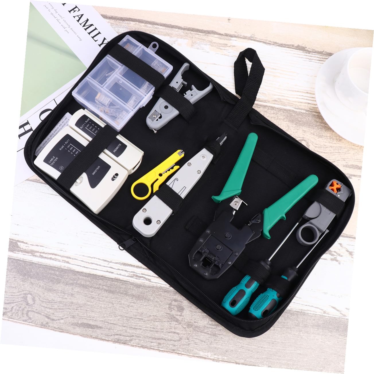 Kit D'outils Réseau 12-en-1 Pince à Dénuder et Testeur de Câble, Mallette de Rangement, Matériaux Pp et Métal pour Maintenance Réseau