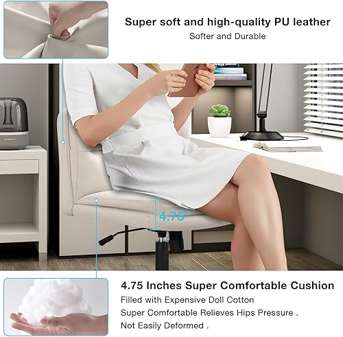 Miniatura 4 de Silla de oficina sin brazos con ruedas, asiento ancho acolchado de tela, sillas de oficina en casa, mecedora de 120 con respaldo medio, bonita silla