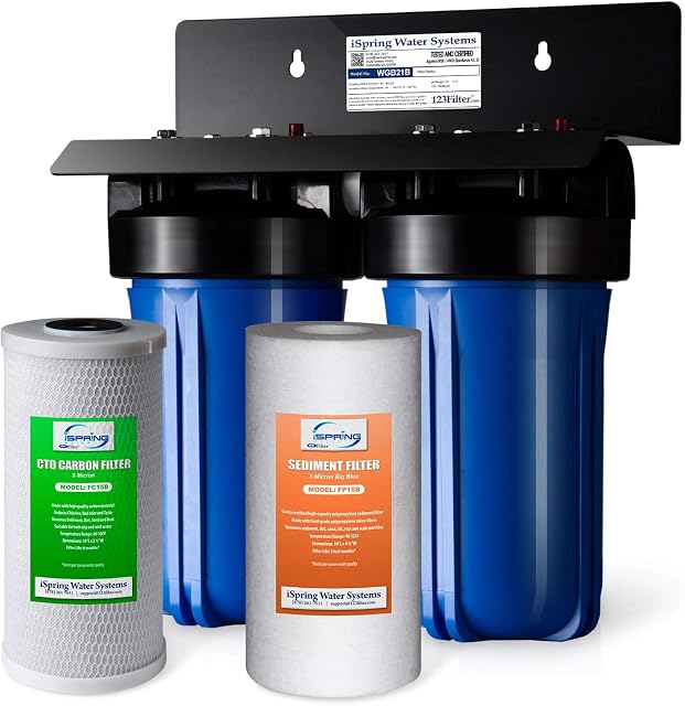 iSpring WGB21B 2-Stage Whole House Water Filtration System, with 10" x 4.5" Sediment CTO(Chlorine, Taste, and Odor) Filter, 1" Inlet/Outlet