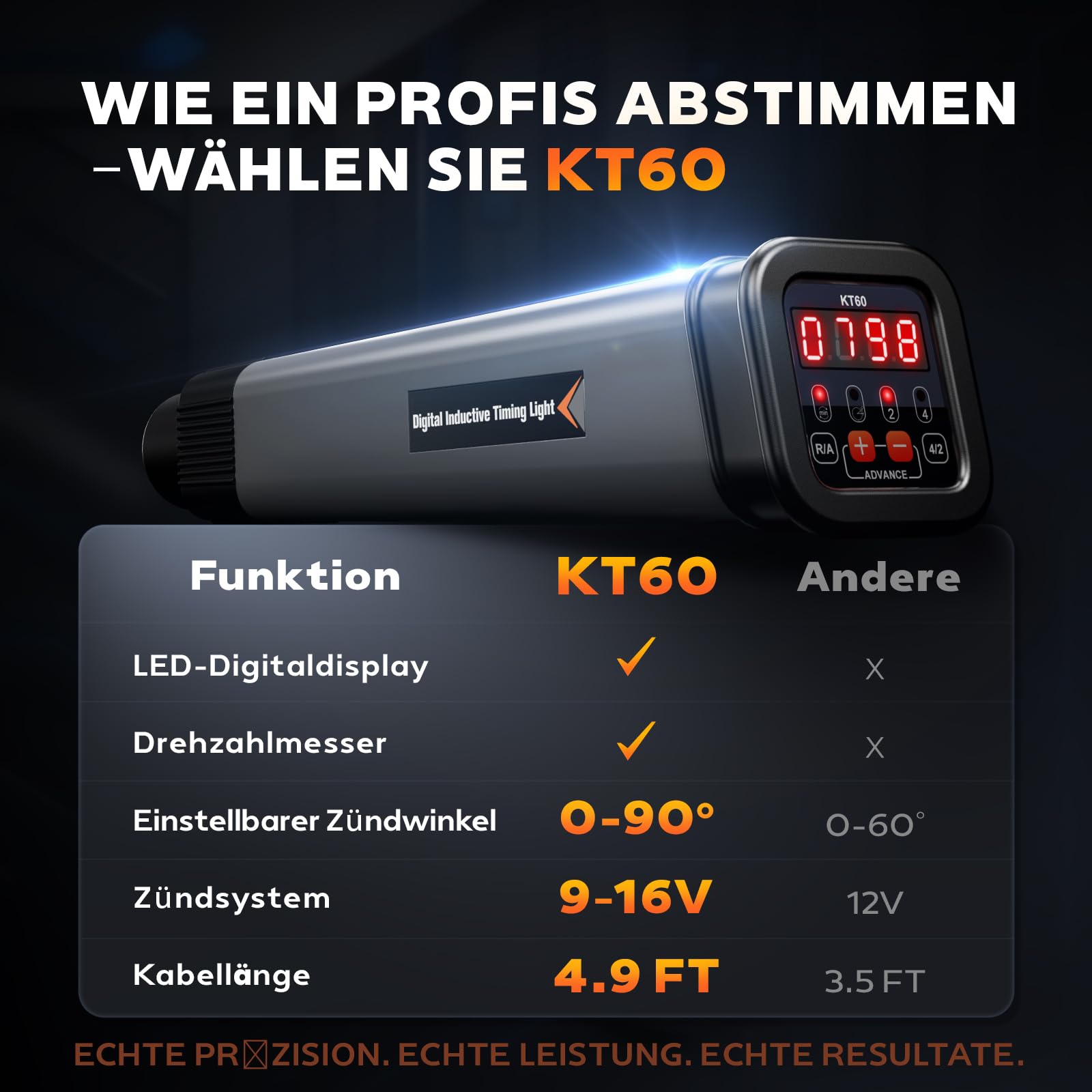 KZYEE KT60 Stroboskoplampe Zündung mit Advance & RPM 12V Zündlichtpistole | LED-Digitalanzeige Blitzpistole einstellbar Zündzeitpunktpistole für 2/4 Takt Auto LKW Motorrad Benzinmotoren Timing Light