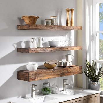 Distressed Floating Shelf Set with Hidden Storage 3 Pcs