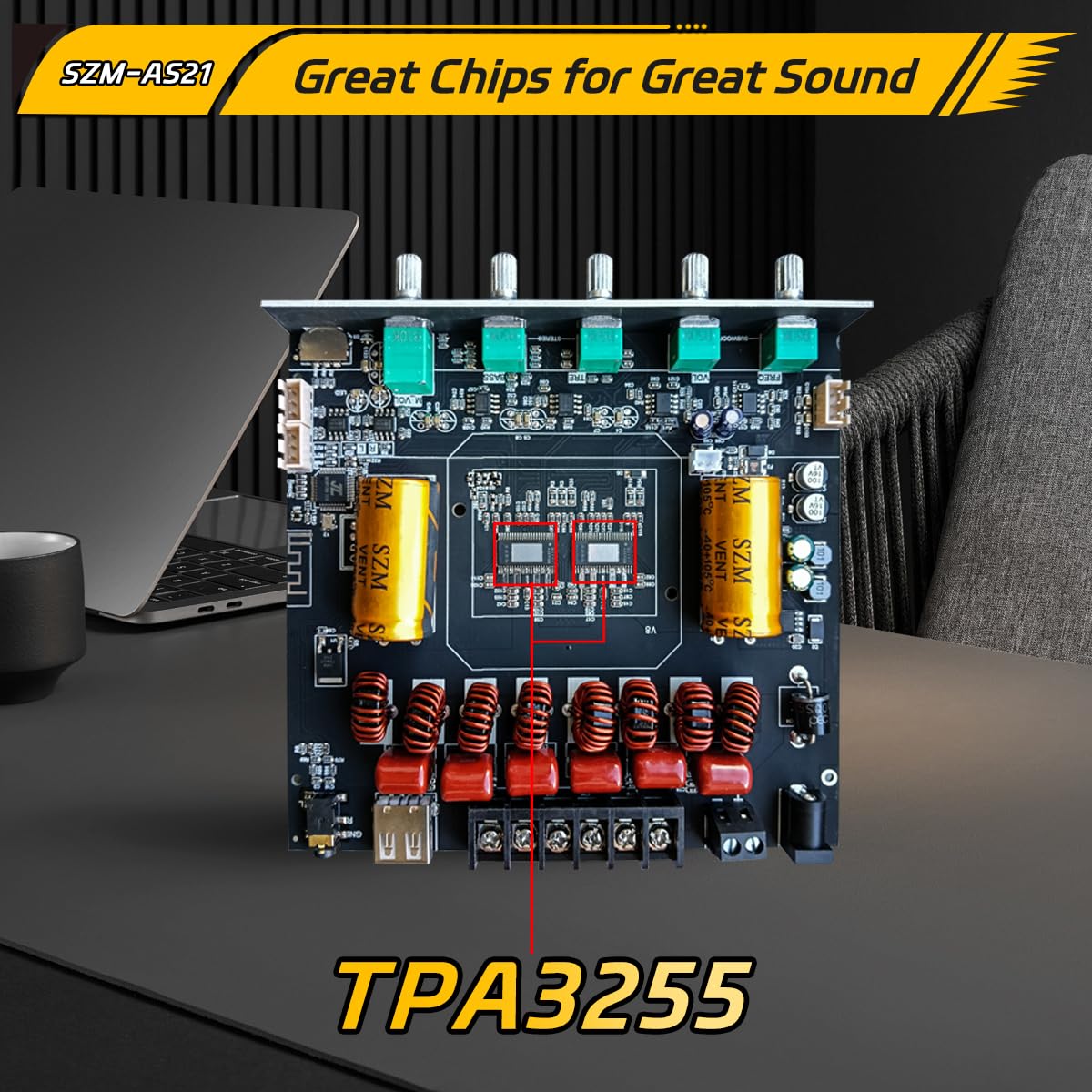 Scheda amplificatore di potenza audio a 2.1 canali, 220 W × 2+350 W subwoofer modulo amplificatore digitale Bluetooth con controllo alti e bassi per altoparlanti fai da te - AS21