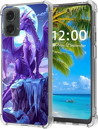 for Motorola Moto G 5G 2024 Case, Majestic Purple Dragon High-Definition Painted Back Cover with Soft Transparent TPU Bumper, Shockproof Protective