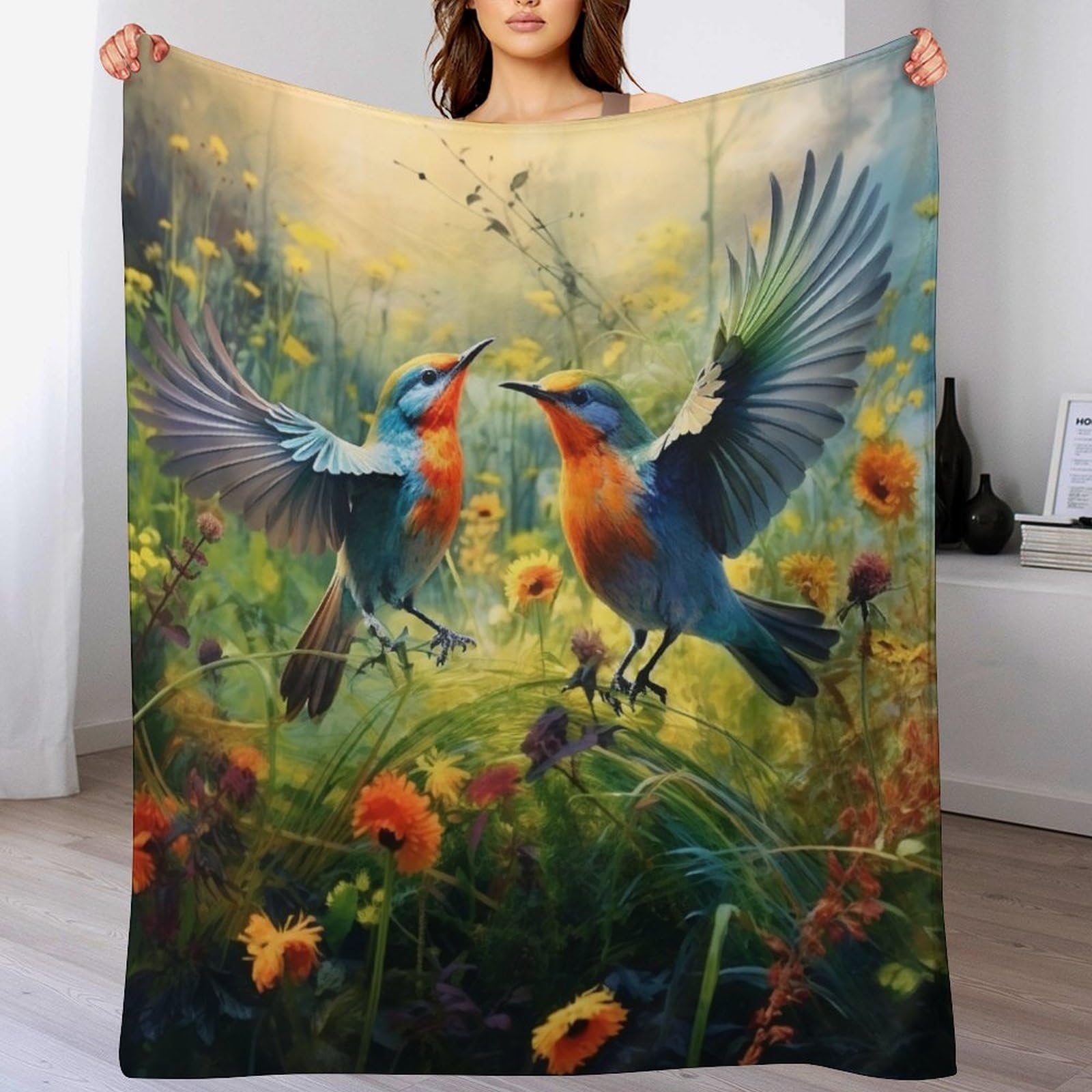 Couverture polaire oiseau plaid moelleux haut de gamme anti-peluche pour lit élégant