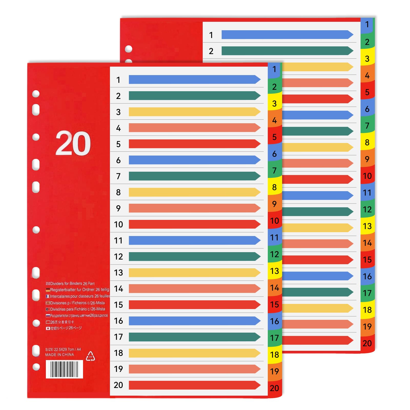 PEAPIN A4 Dividers 2 Pack 20 Part Folder Dividers