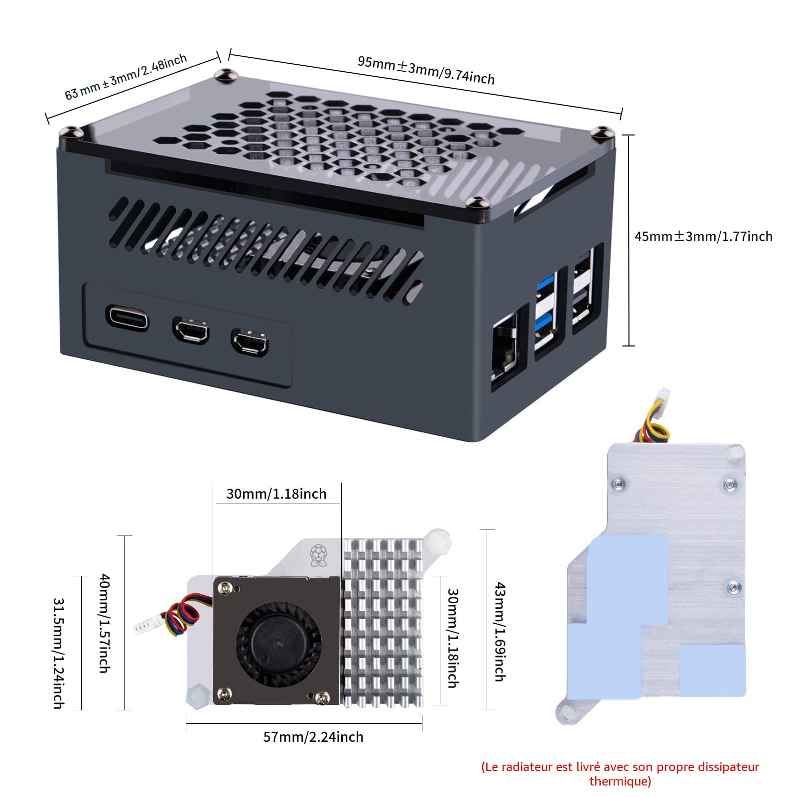GeeekPi Raspberry Pi 5 Aluminium Boîtier avec Official Active Cooler, Support PCIe M.2 NVMe SSD Shield Top X1001 / X1000 / X1003 / N04 / N05