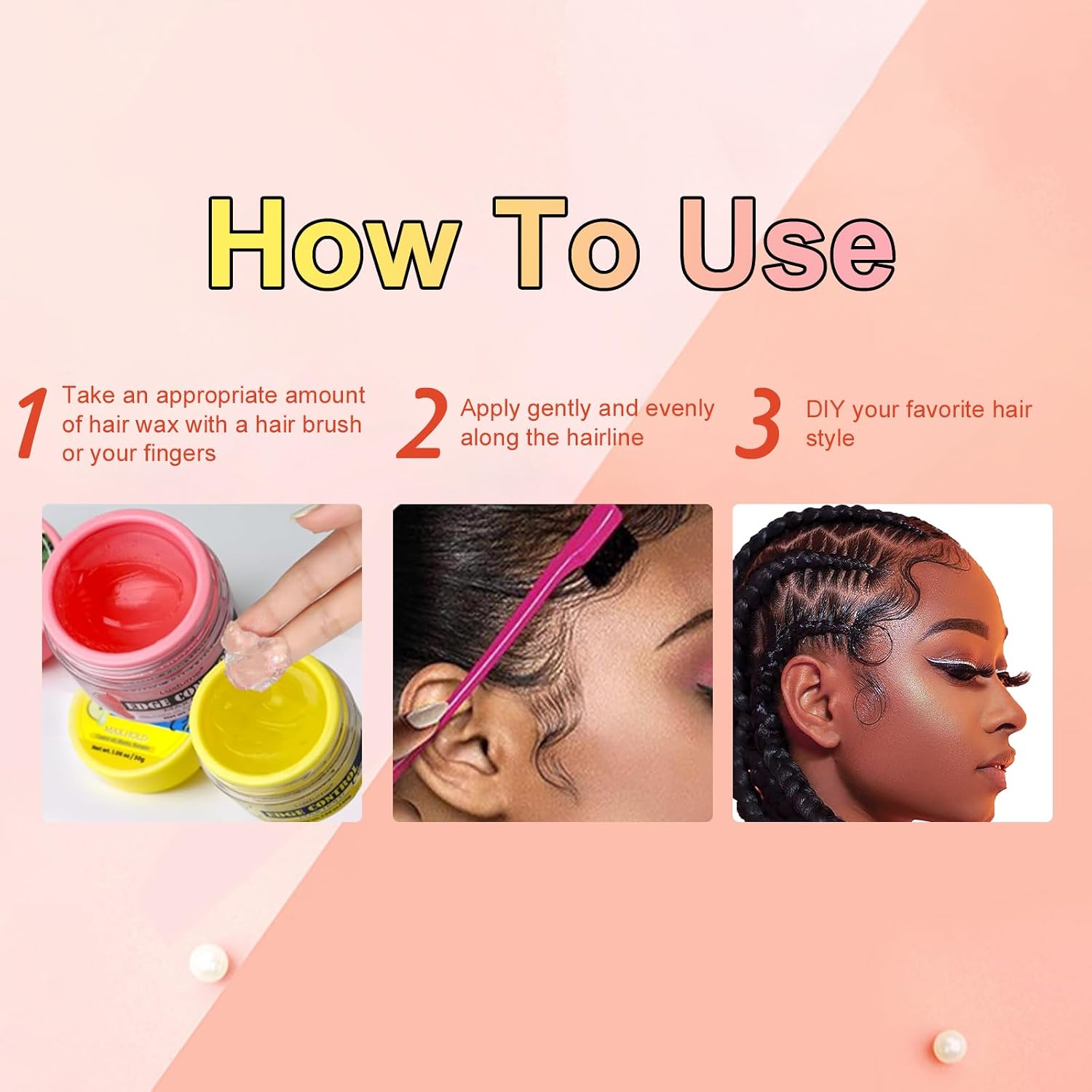 Edge Control Gel 2-Pack,Strong Hold, Shine & Styling, No Residue, Non-Greasy Formula for Smooth Edges, All Hair Types-Watermelon & Pear Scented (2x1.06oz)
