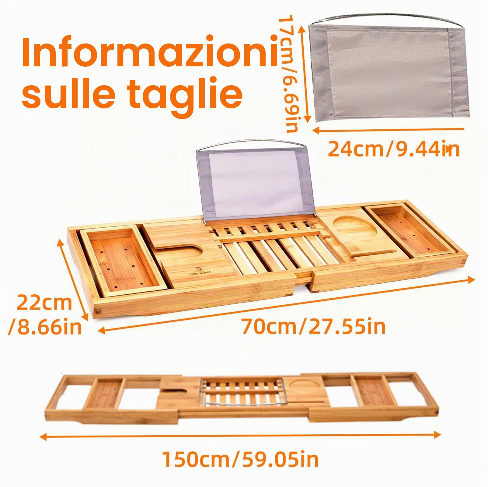 Vassoio Vasca da Bagno Bambù Estensibile con Supporto Libri, Vassoio Legno Portaoggetti Regolabile, Accessori Bagno Impermeabile Pieghevole Facile da Riporre per Nuova Casa, Regali Compleanno