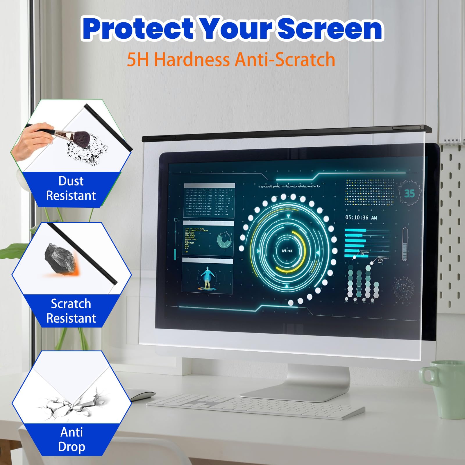 Pellicola protettiva per schermo con blocco della luce blu per monitor di computer da 32" 16:9, design rimovibile, design a sospensione rimovibile, pellicola protettiva antiriflesso HD