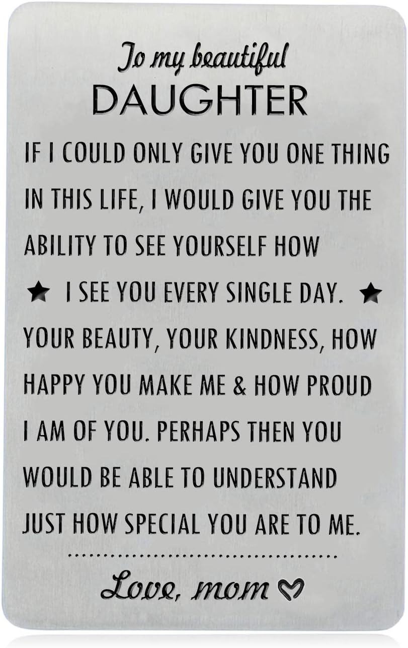 XYBAGS Gifts for Daughter from Mom, To My Daughter Engraved Wallet Card Inserts with Inspirational Quotes, Christmas, Birthday, Wedding, Graduation, Gift Ideas
