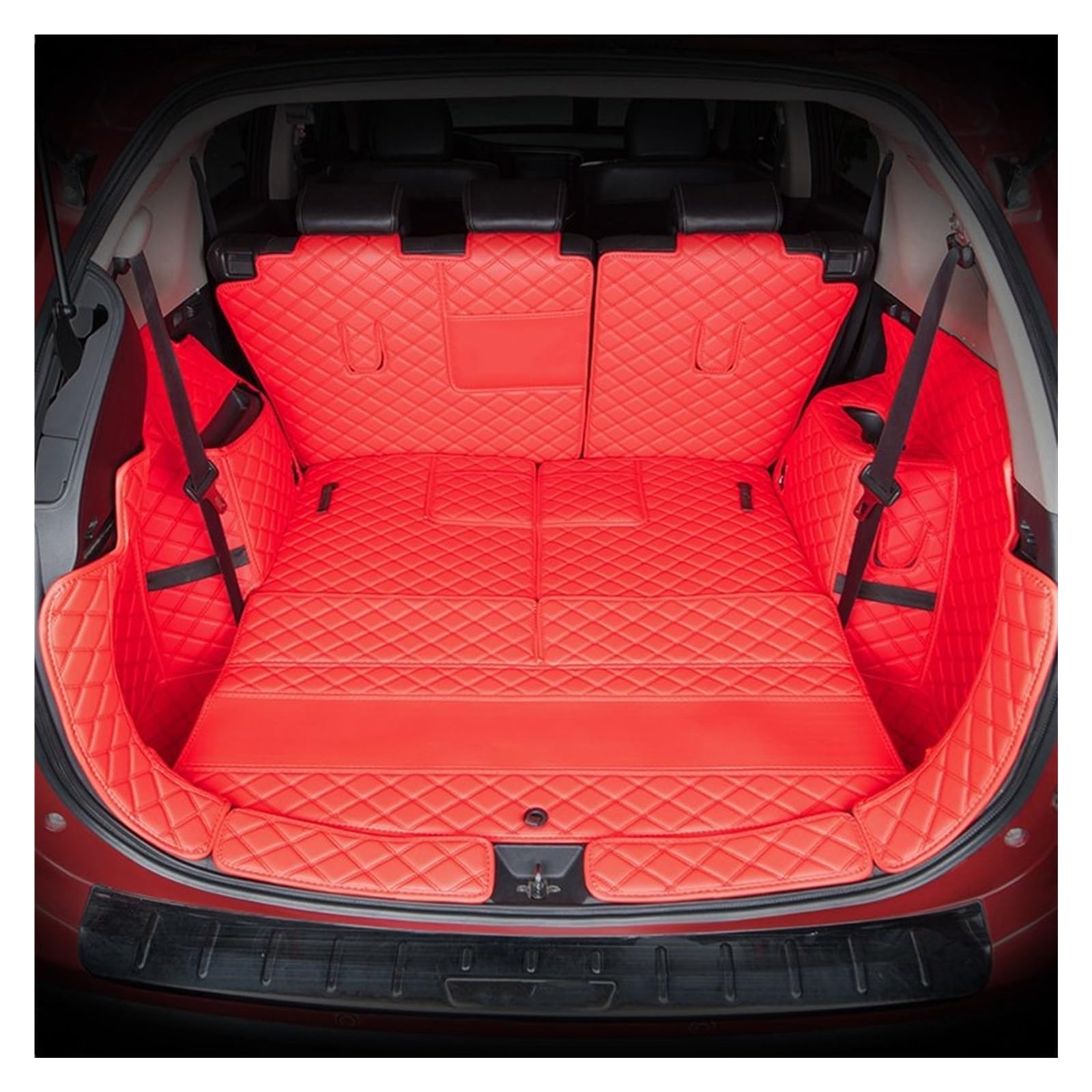 Tapis de coffre Mitsubishi Outlander 2016-2022 en cuir luxe avec surpiqûres rouges