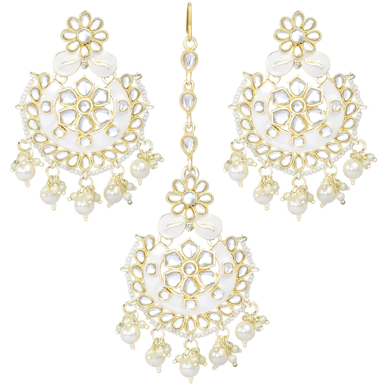 AheliBollywood Ethnic Maang Tikka Earrings Set Indian Fashion Jewelry for Women