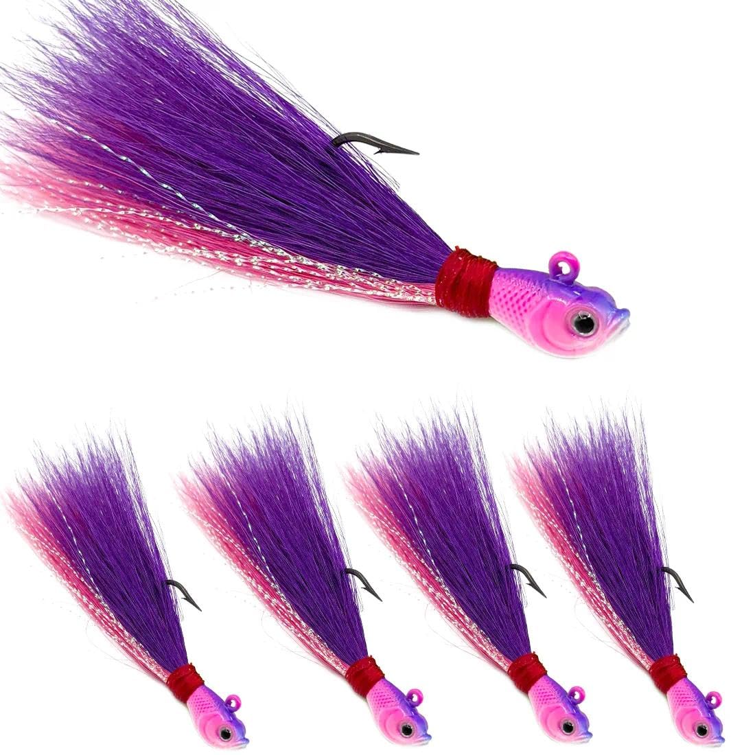9KM DWLIFE Bucktail Jigs Jig Heads 5Pcs Saltwater Buck Tail Fishing Lure Crappie Hair Jigs Bass Walleye Surf Fishing Lures