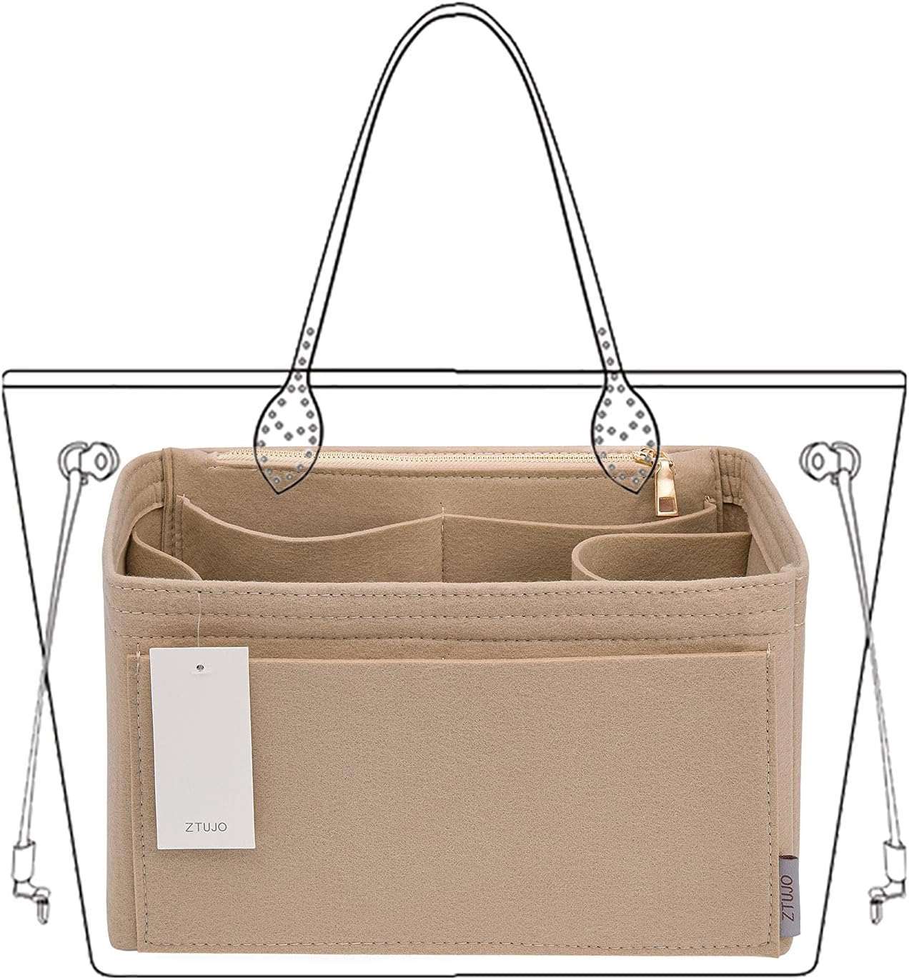 Buy Purse Organizer Insert With Bottle Holder, Felt Bag Organizer